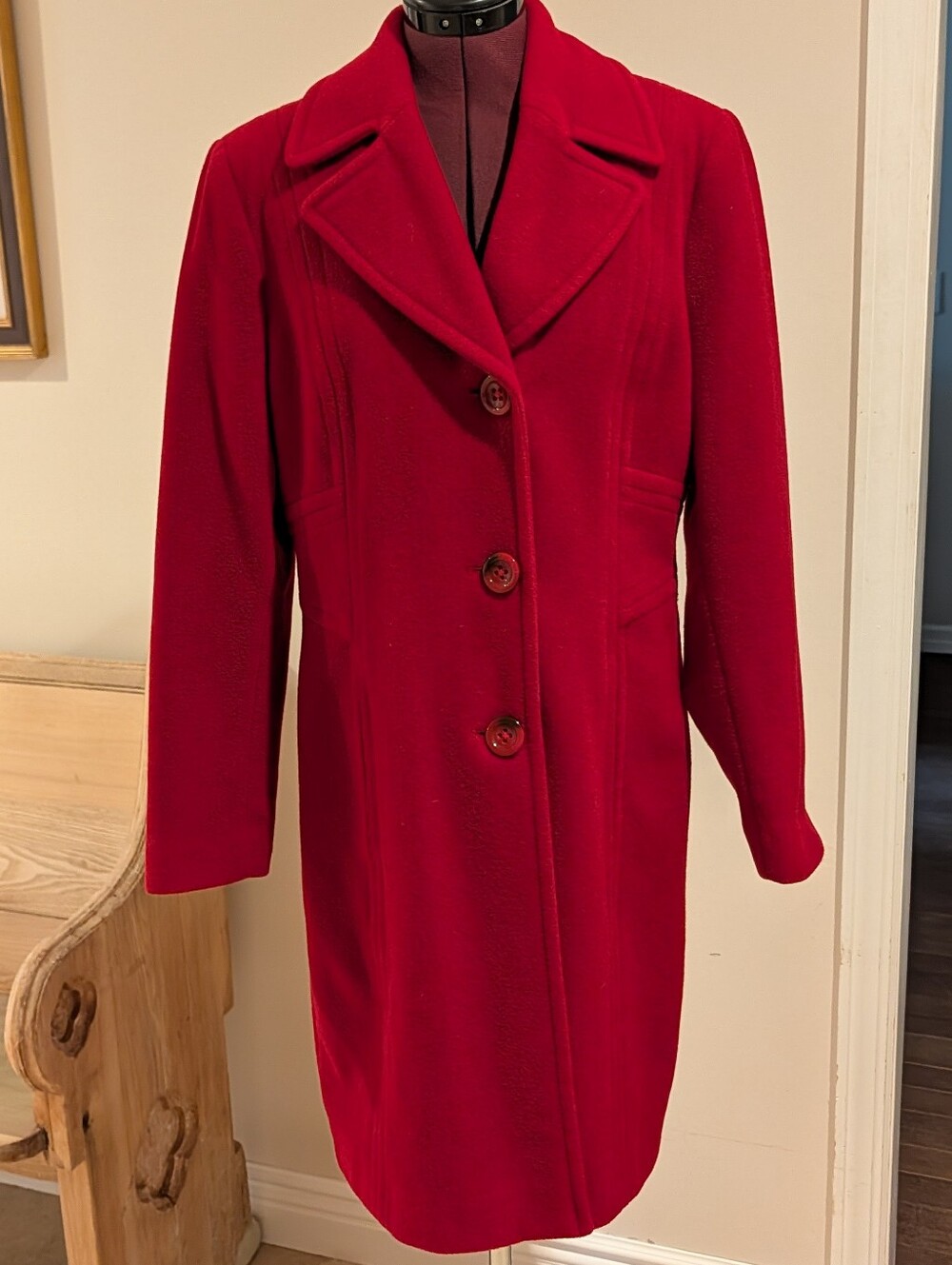 Anne Klein Classic Red Women's Wool Coat